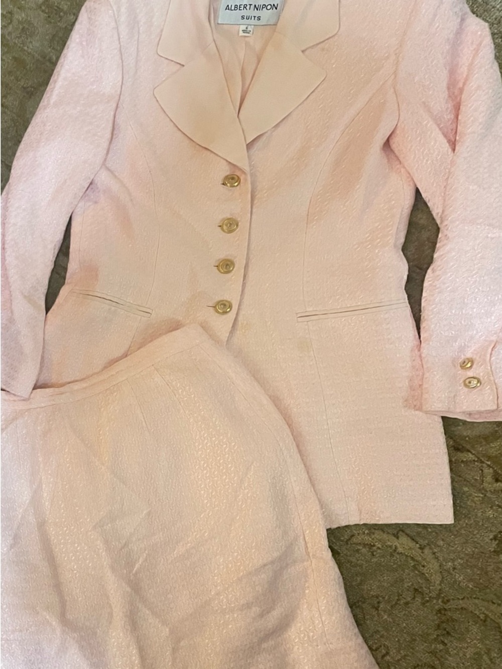 Albert Nipon Pale Pink Textured Two-Piece Skirt Suit